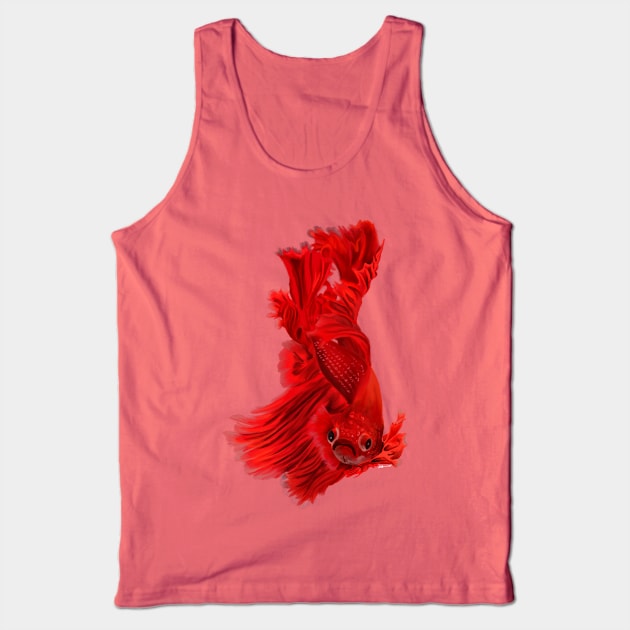 Red Betta Fish Painting Tank Top by BHDigitalArt